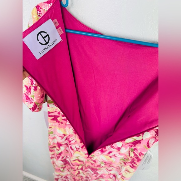 NEW JS Collections Pink Floral LOUISA Bow BOAT NECK Sequins MERMAID GOWN - Picture 10 of 11